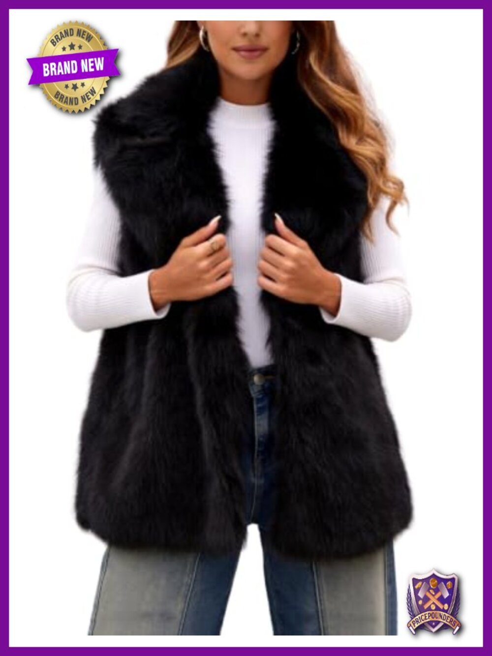 Sleeveless Fluffy Faux Fur Vest Lapel Collar Mid-Length Women